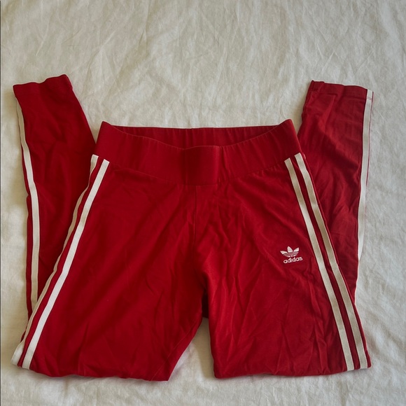 adidas Pants - Adidas Women’s Red Leggings with White Side Stripes